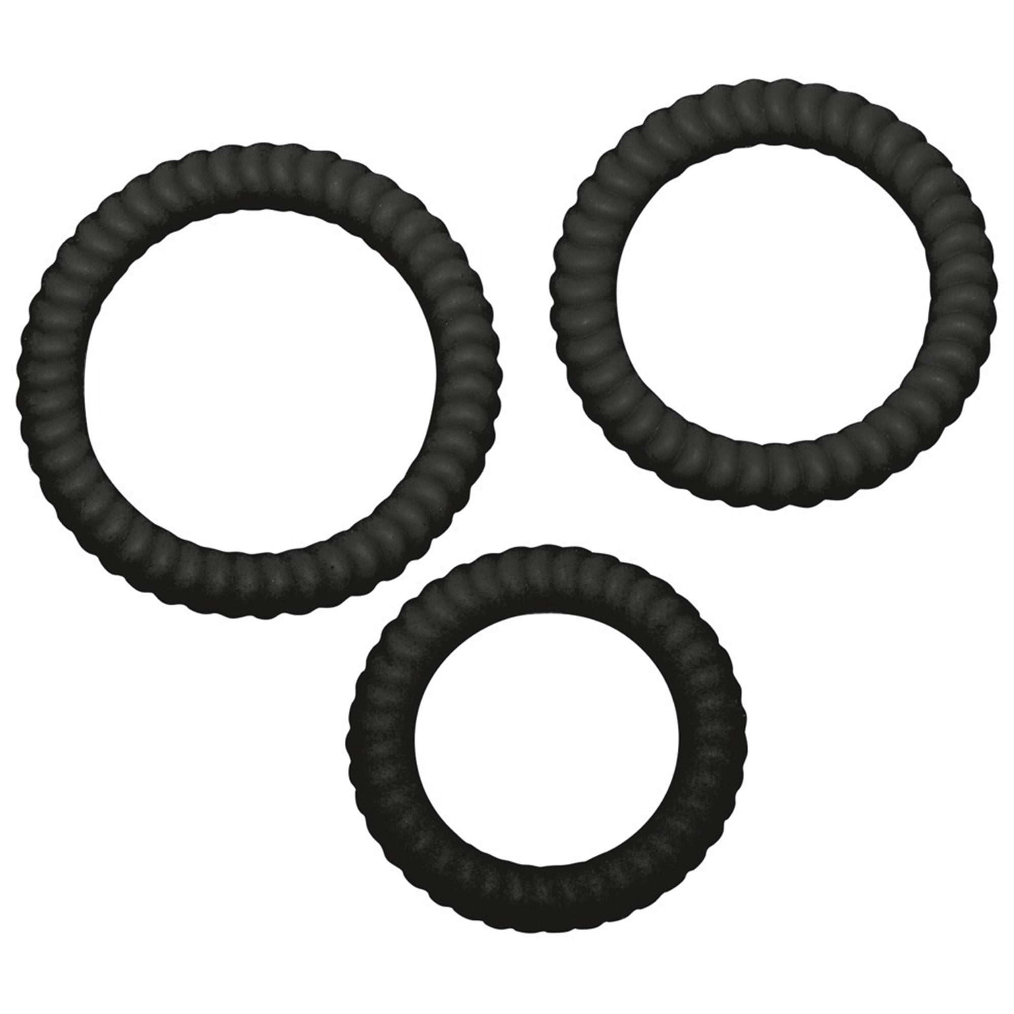 Lust Cock Ring Trio – tre svarta silikonringar i S, M och L från You2Toys