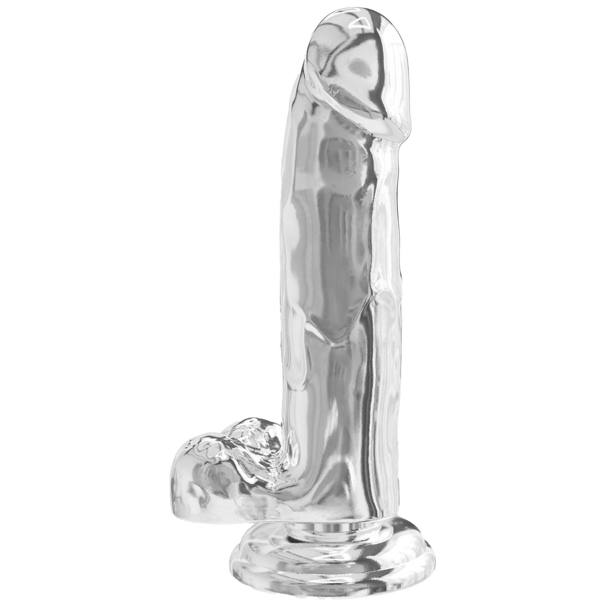 ToyJoy Get Real Clear Dildo with Balls 7 inch, genomskinlig realistisk dildo med sugpropp