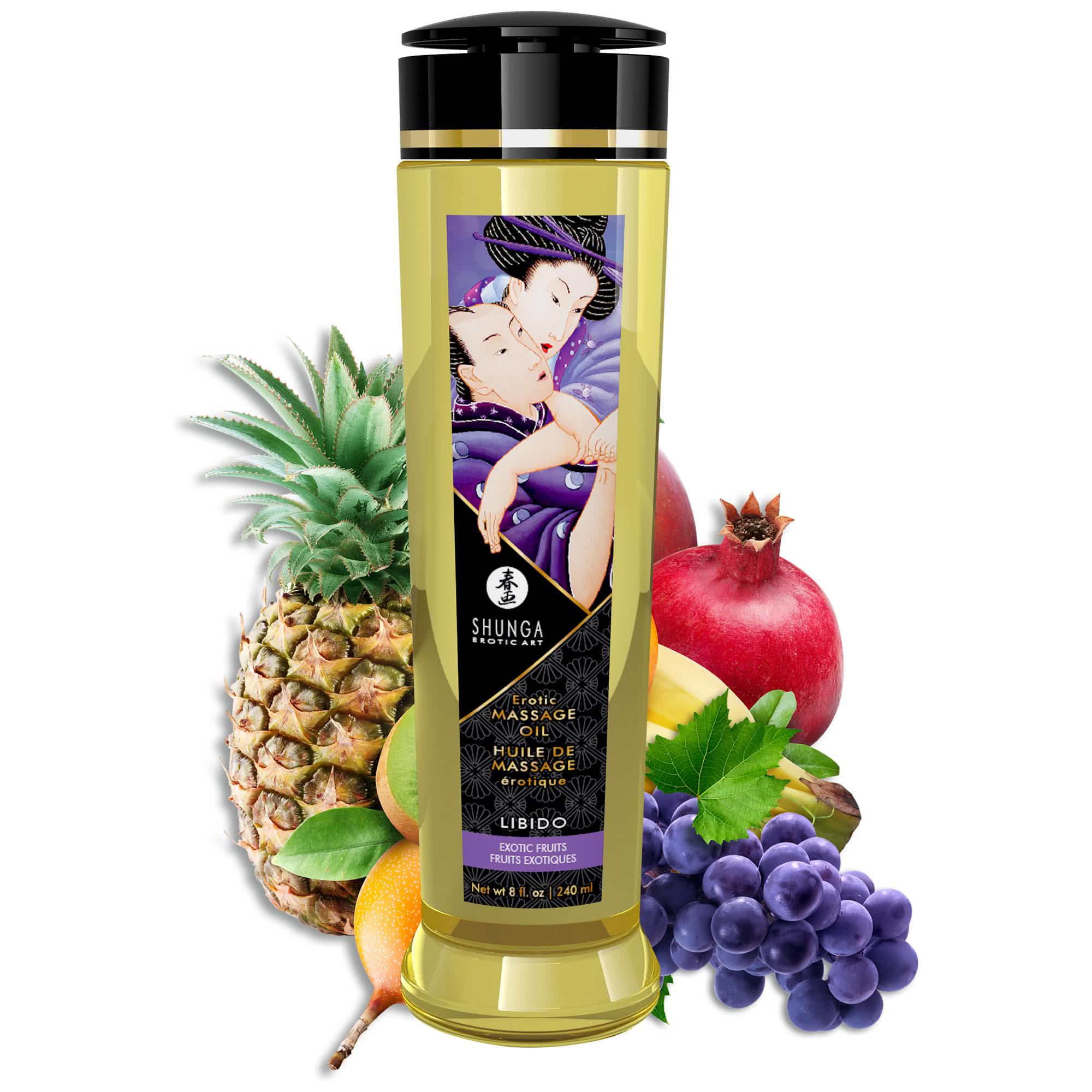Shunga Massage Oil Libido 250 ml – flaska med exotisk fruktdoft