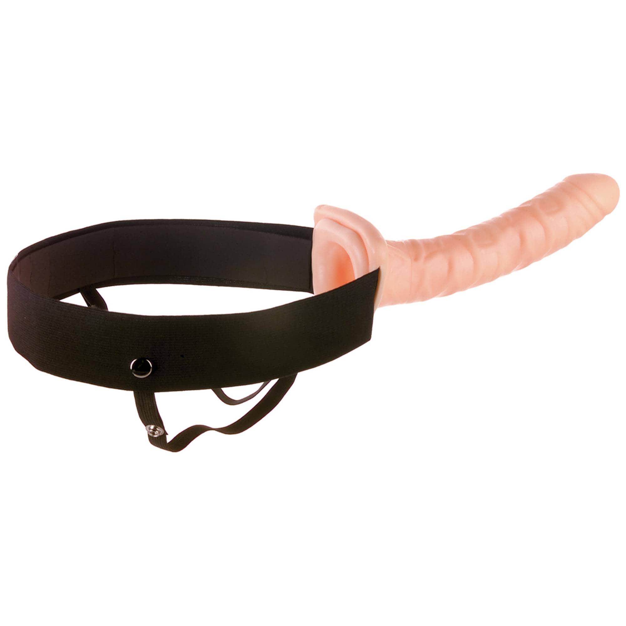Fetish Fantasy Hollow Strapon 25 cm i ljust hudfärgad PVC med svart resårharness