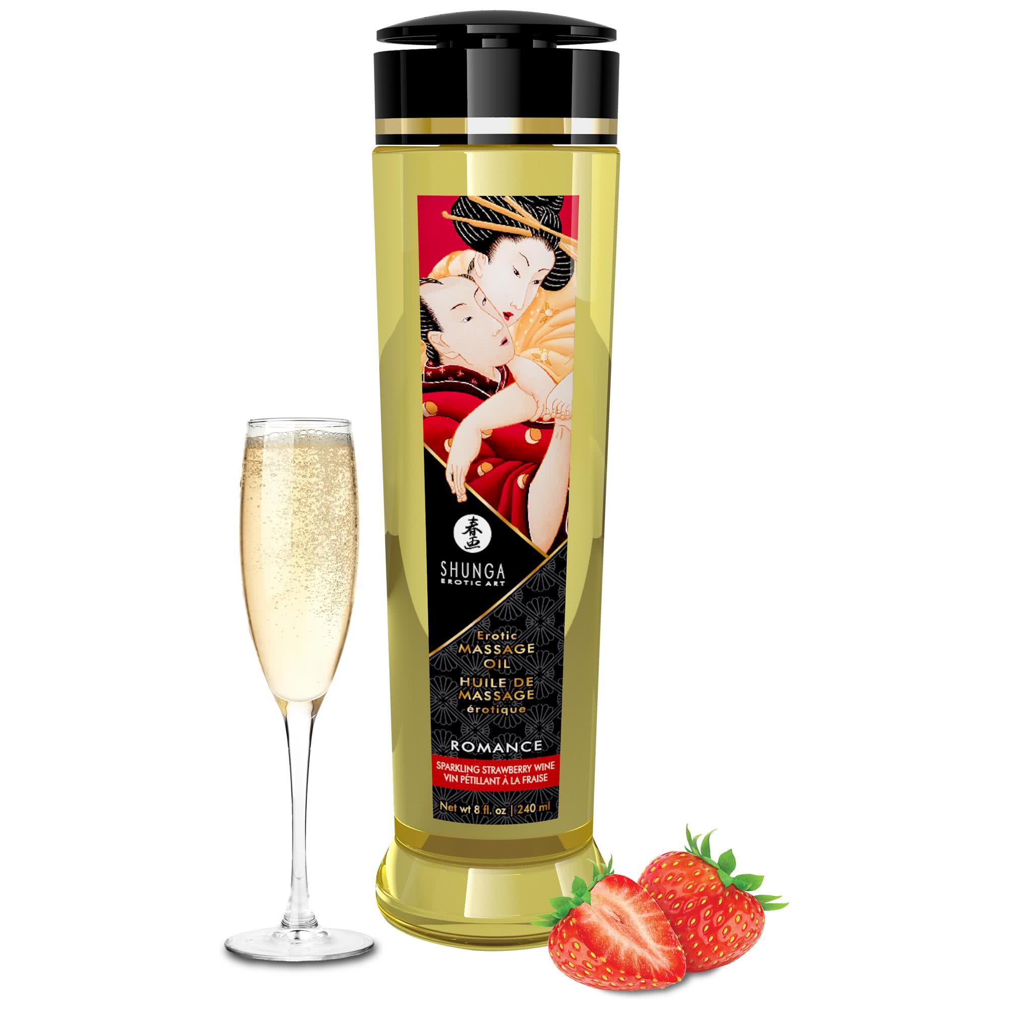 Shunga Massage Oil Romance Strawberry Wine 240 ml flaska