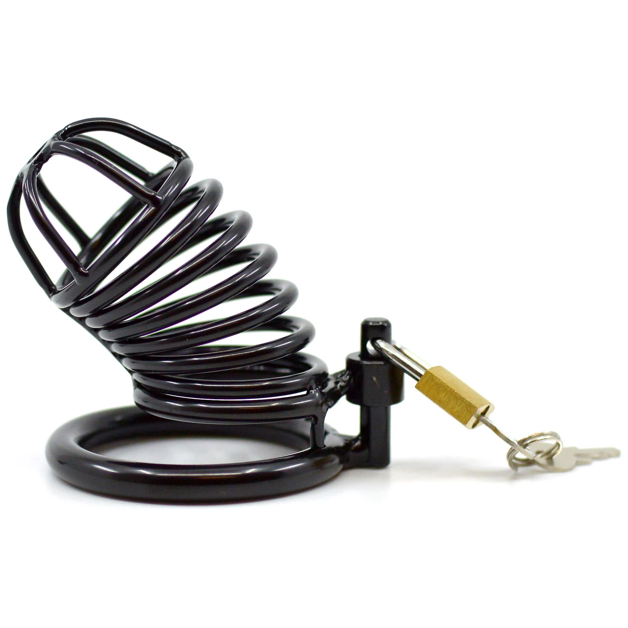 Cock Cage Steel Black Stripe kyskhetsbur i svart metall med randig konstruktion