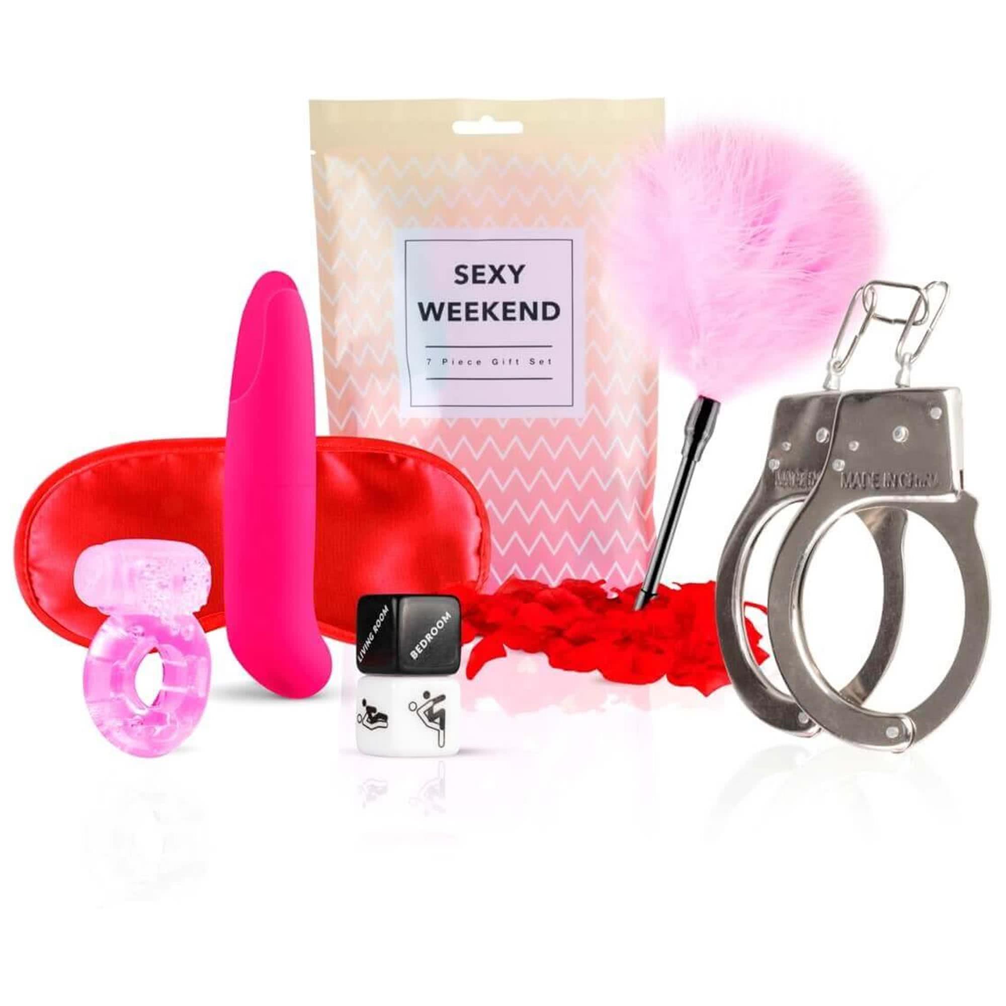 LoveBoxxx Sexy Weekend parkit med sju delar i presentpåse
