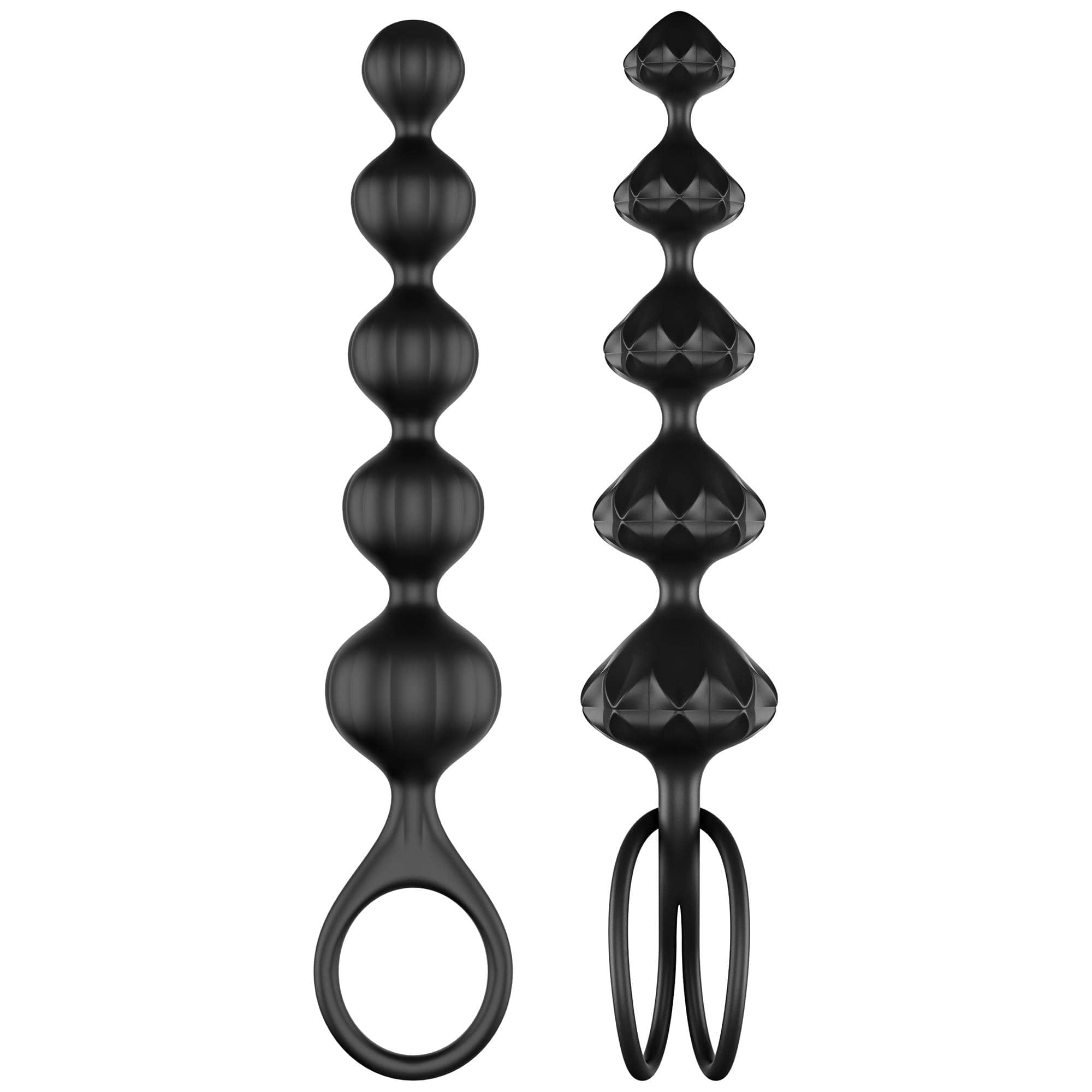 Satisfyer Love Beads Soft Silicone Black, två analkulor i svart silikon med graduerade kulor