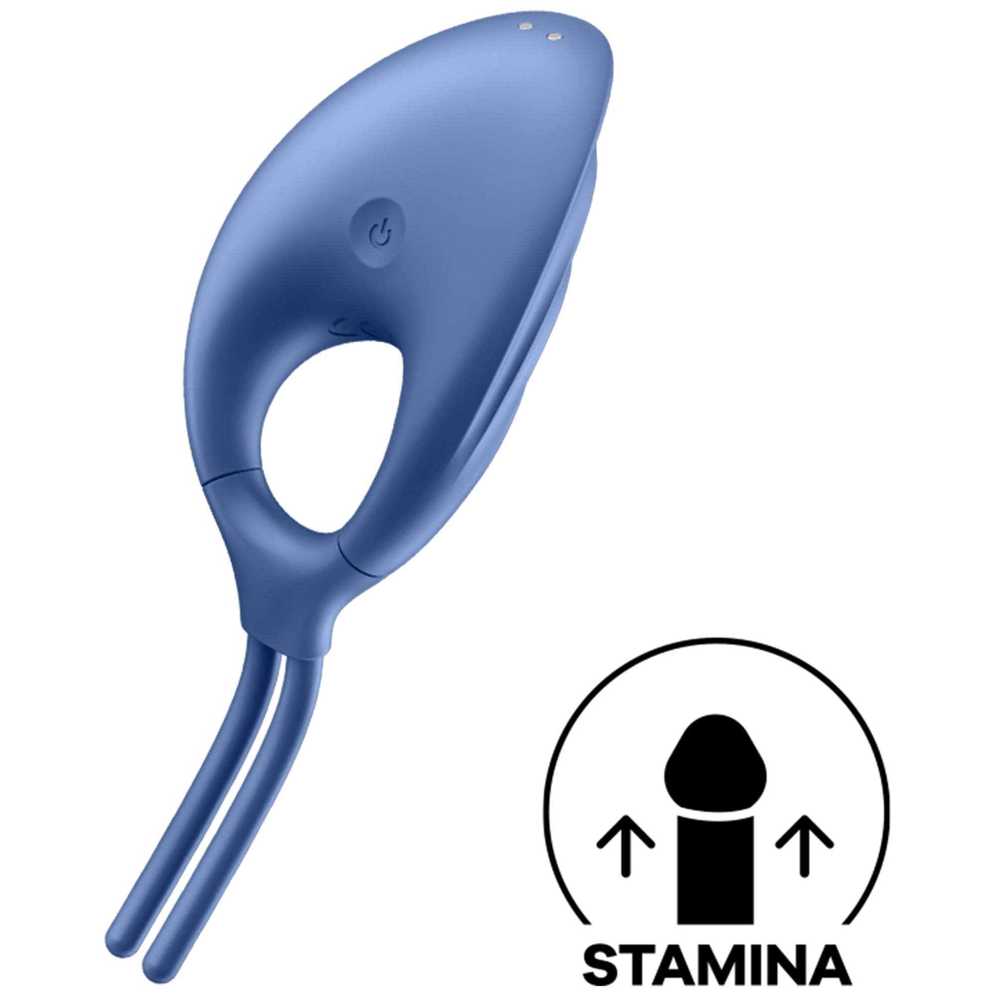 Satisfyer Swordsman Vibrating Cock Ring Blue sedd från sidan