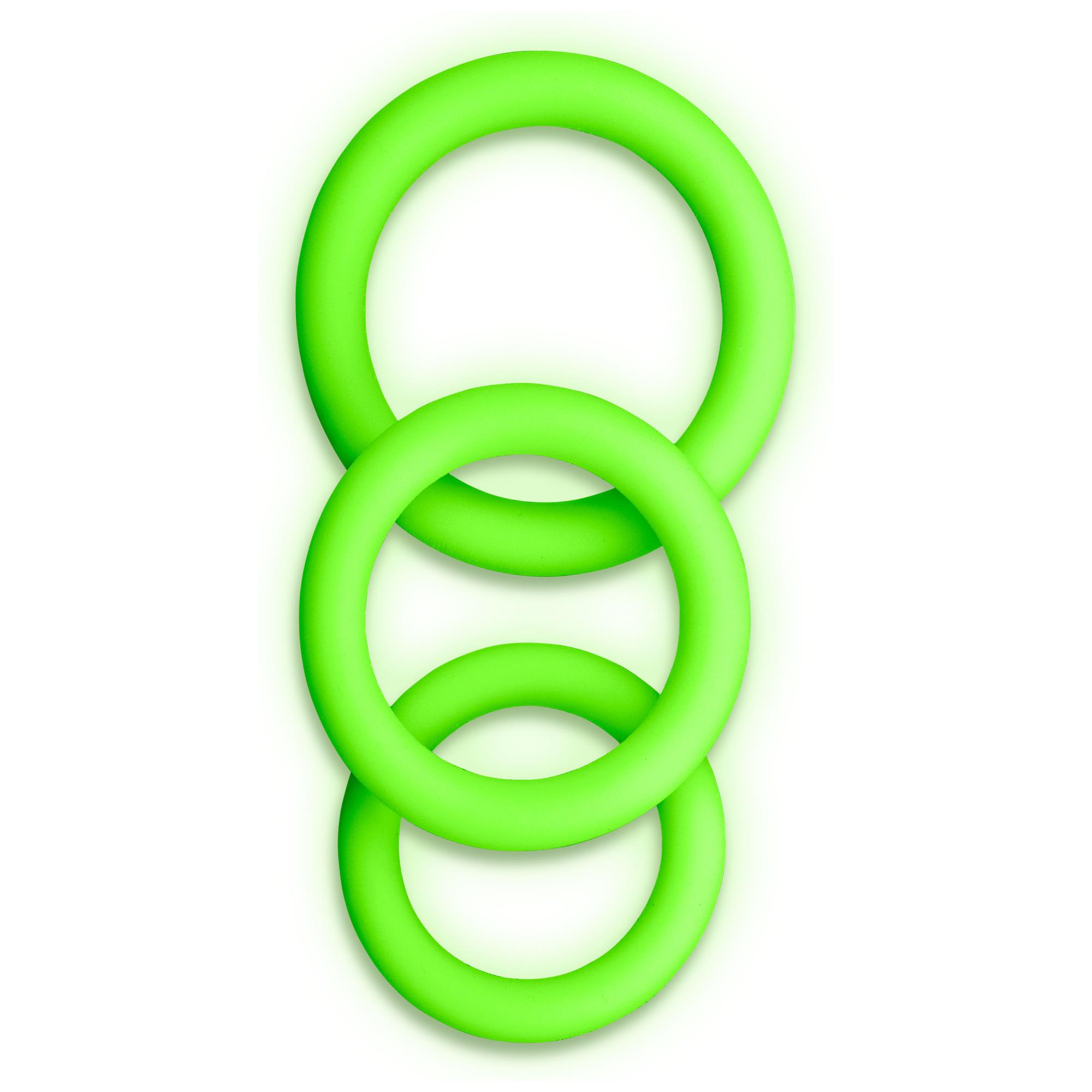 Ouch 3 pcs Cock Ring Set Glow in the Dark – tre självlysande silikonringar i olika storlekar