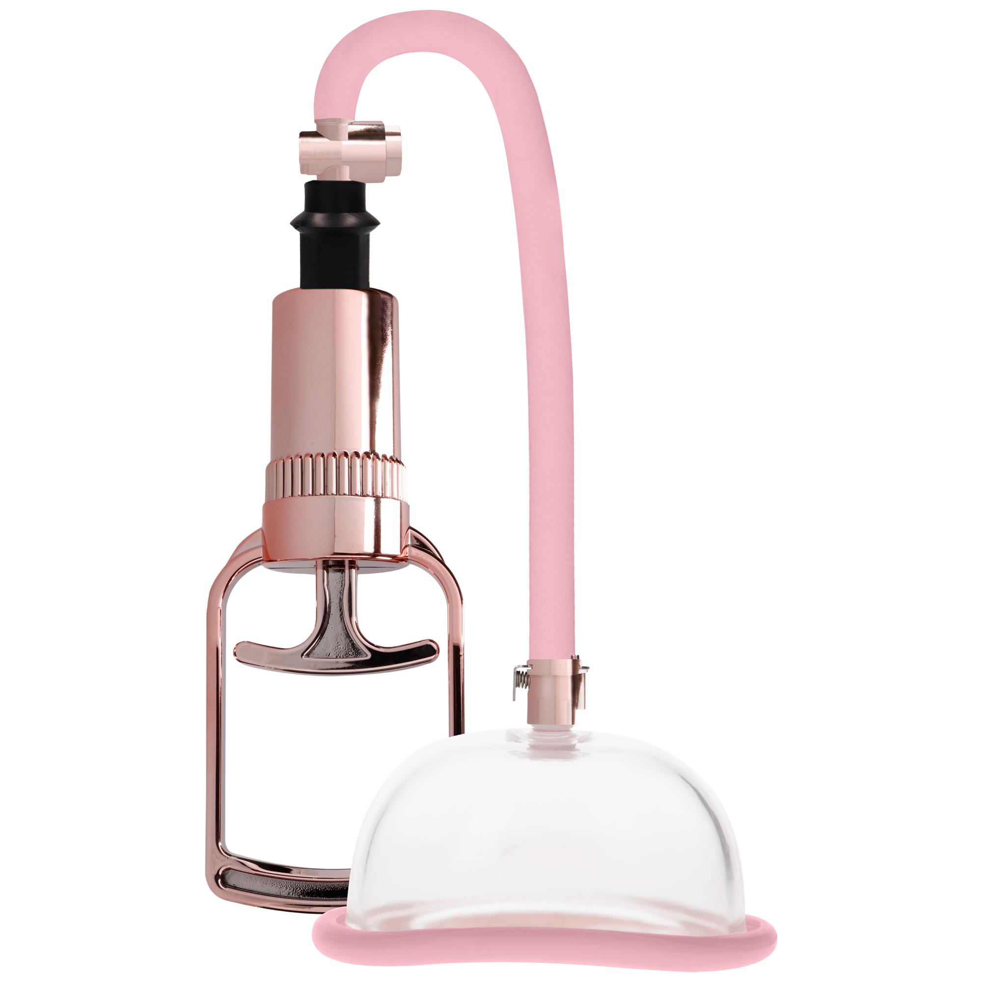 Pussy Pump Rose Gold från Shots Pumped, manuell klitorispump med transparent acrylkoppa och roséguldfärgad pumpbulb