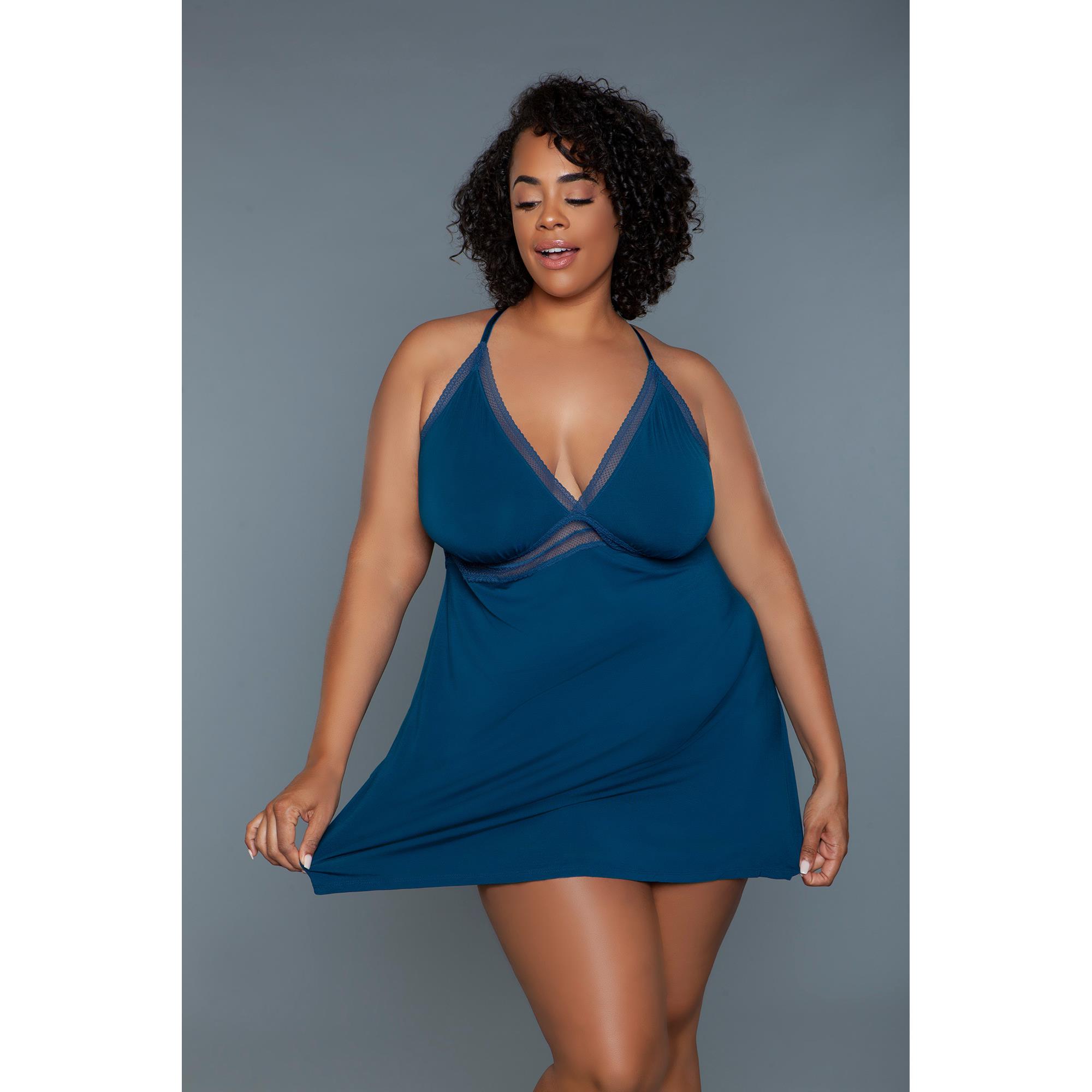 BeWicked Hailee Babydoll Deep Royal XL framifrån