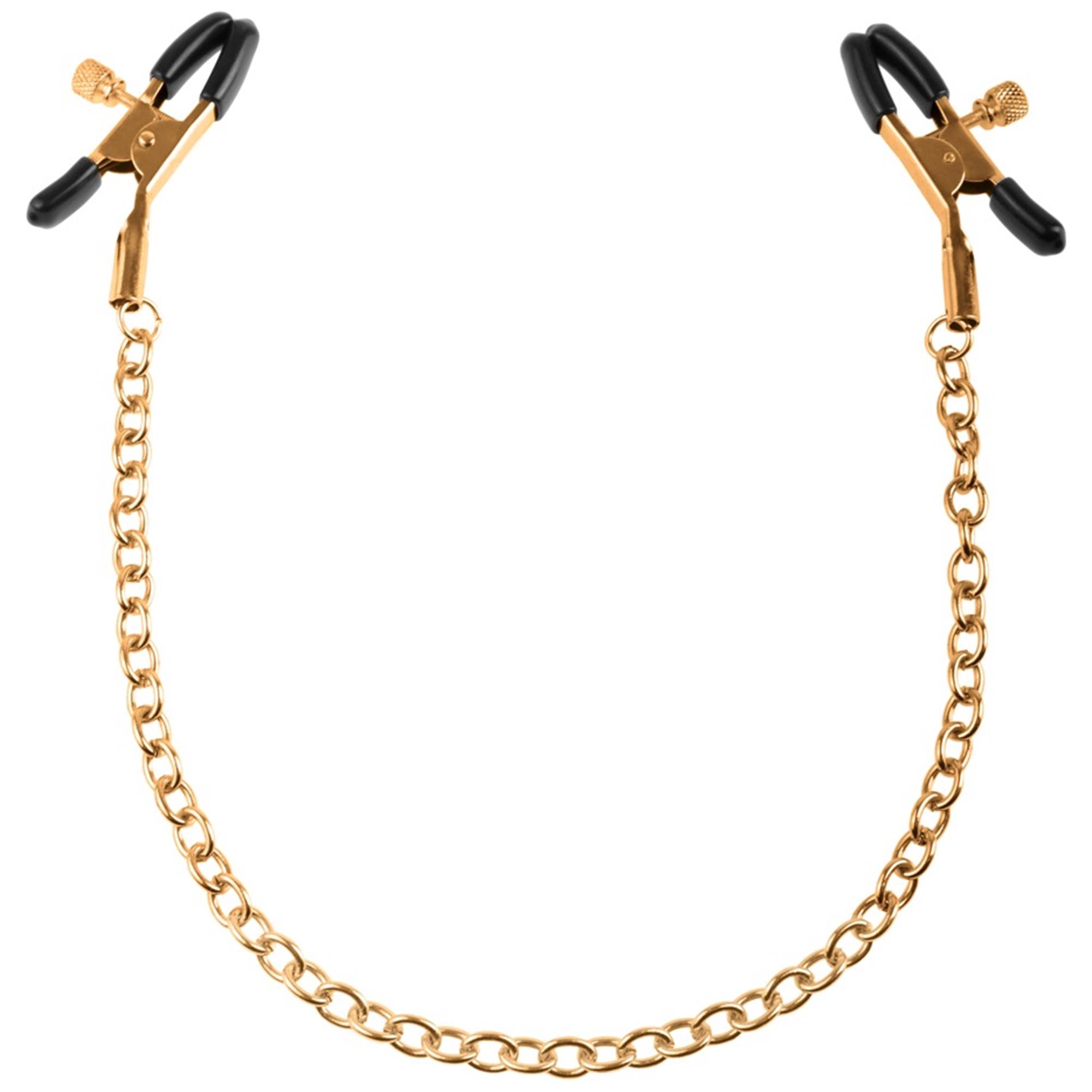 Fetish Fantasy Gold Nipple Chain Clamps i guldfärgad metall med 42 cm kedja