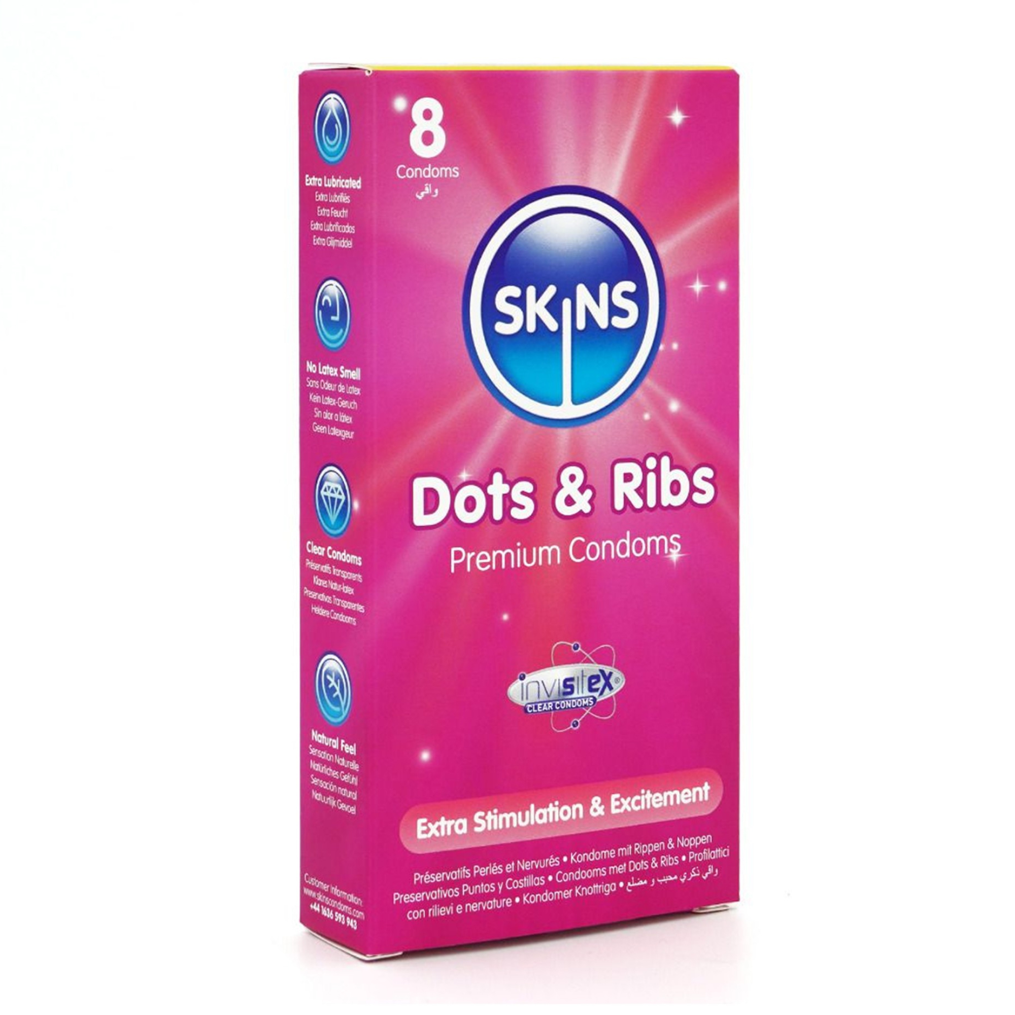 Skins Condoms Dots And Ribs 8-pack förpackning