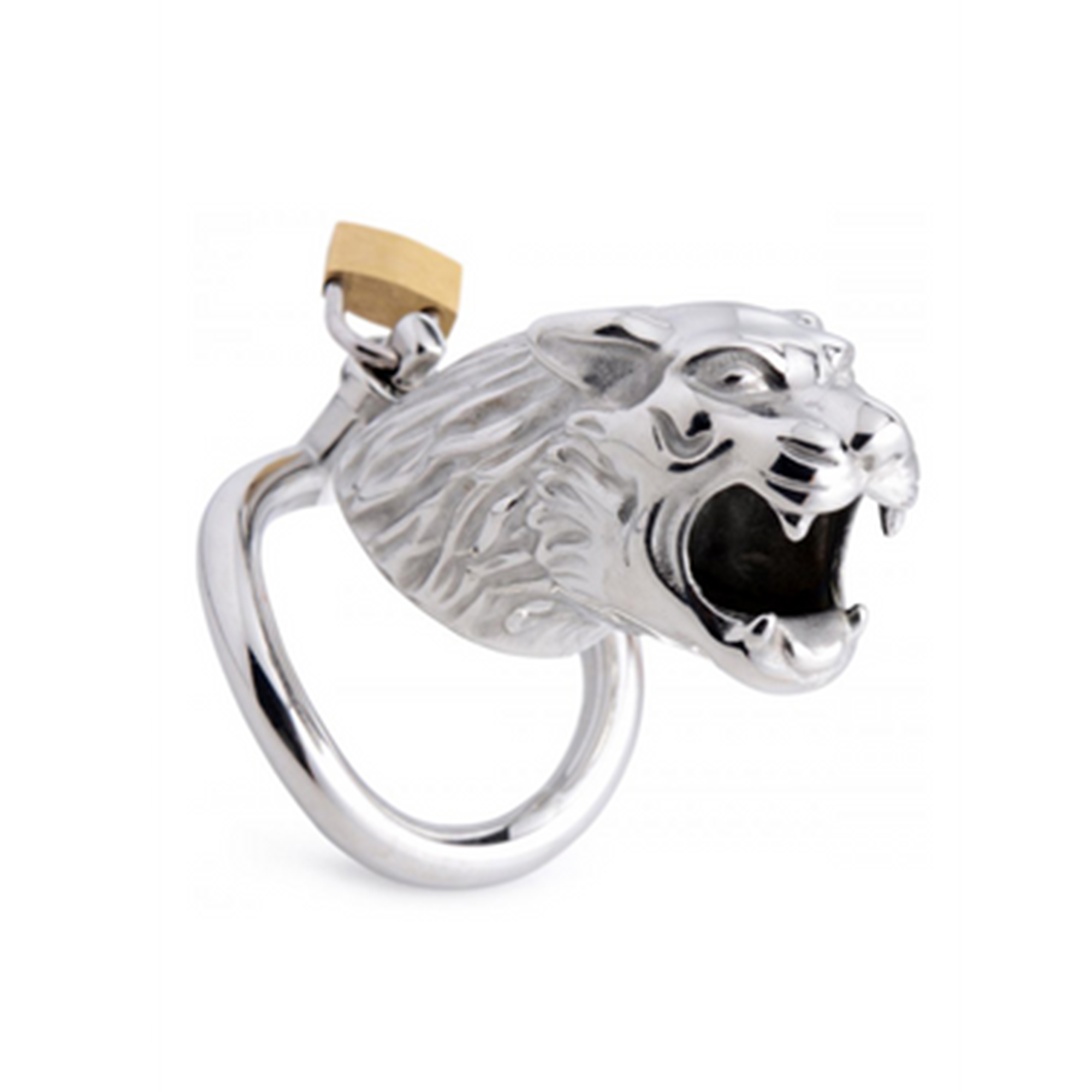 Tiger King Lockable Chastity Cage i polerat stål med tigermotiv