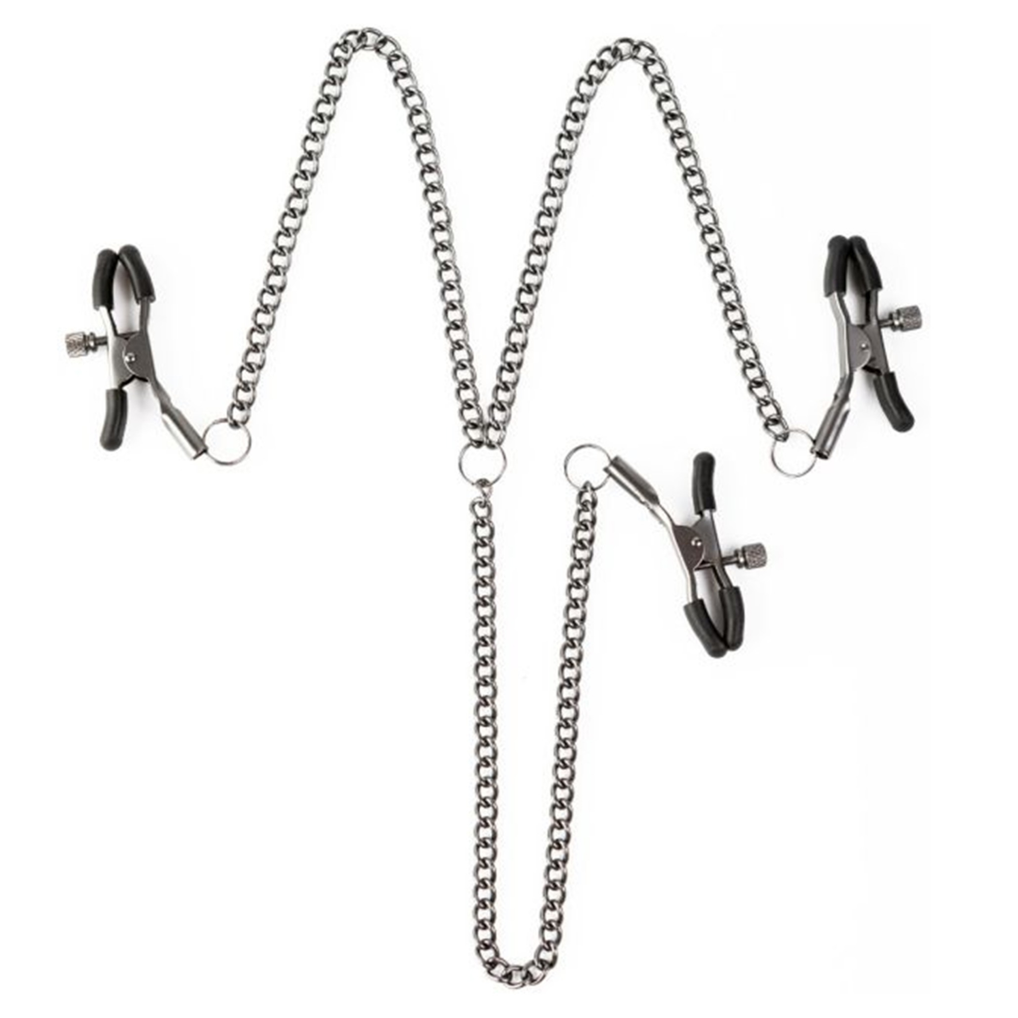 Sei Mio Triple Tease Adjustable Nipple & Clit Clamp Set, tre justerbara klämmor i förpackning