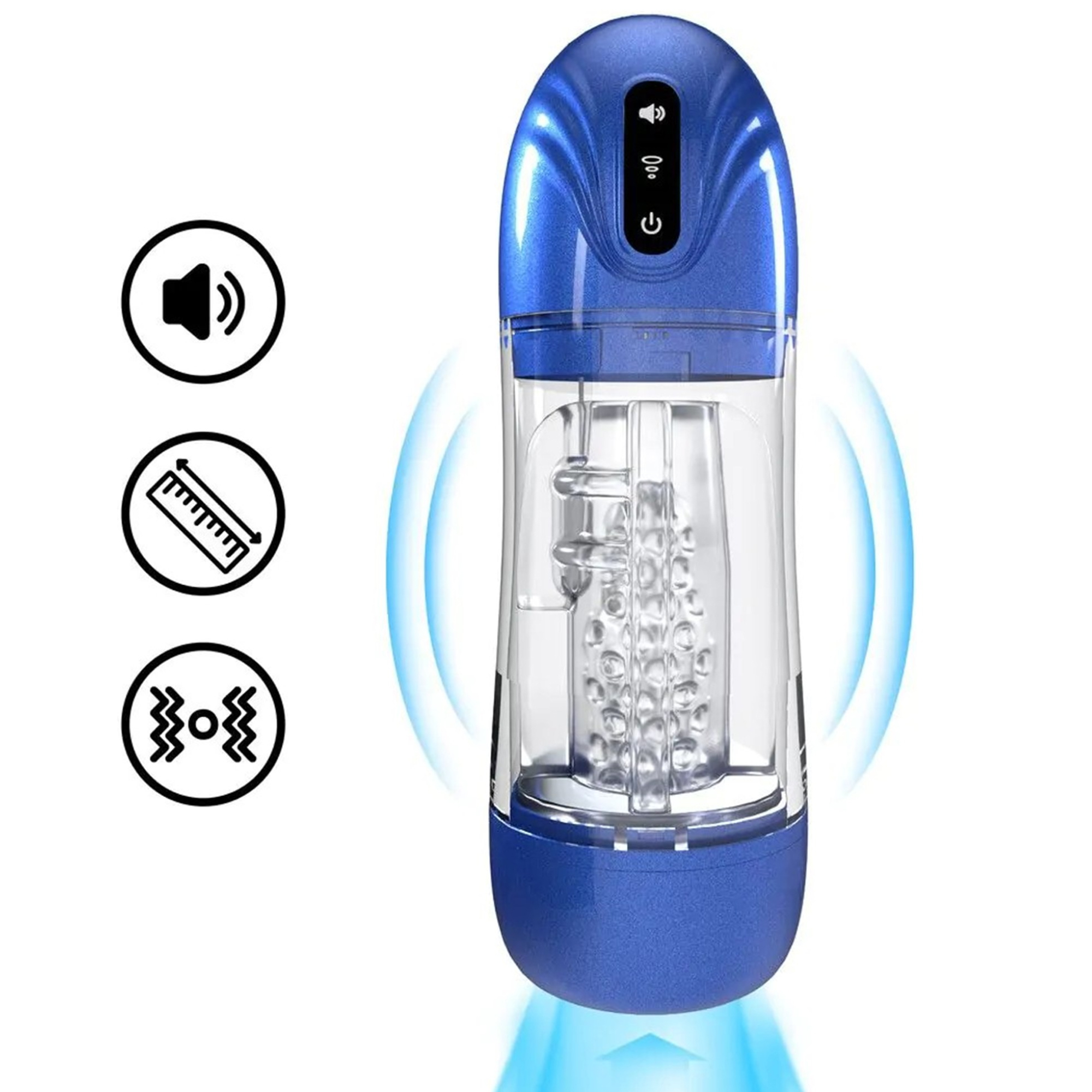 Pumped SonicPull Suction and Vibration Masturbator Pump i Metallic Blue, framifrån