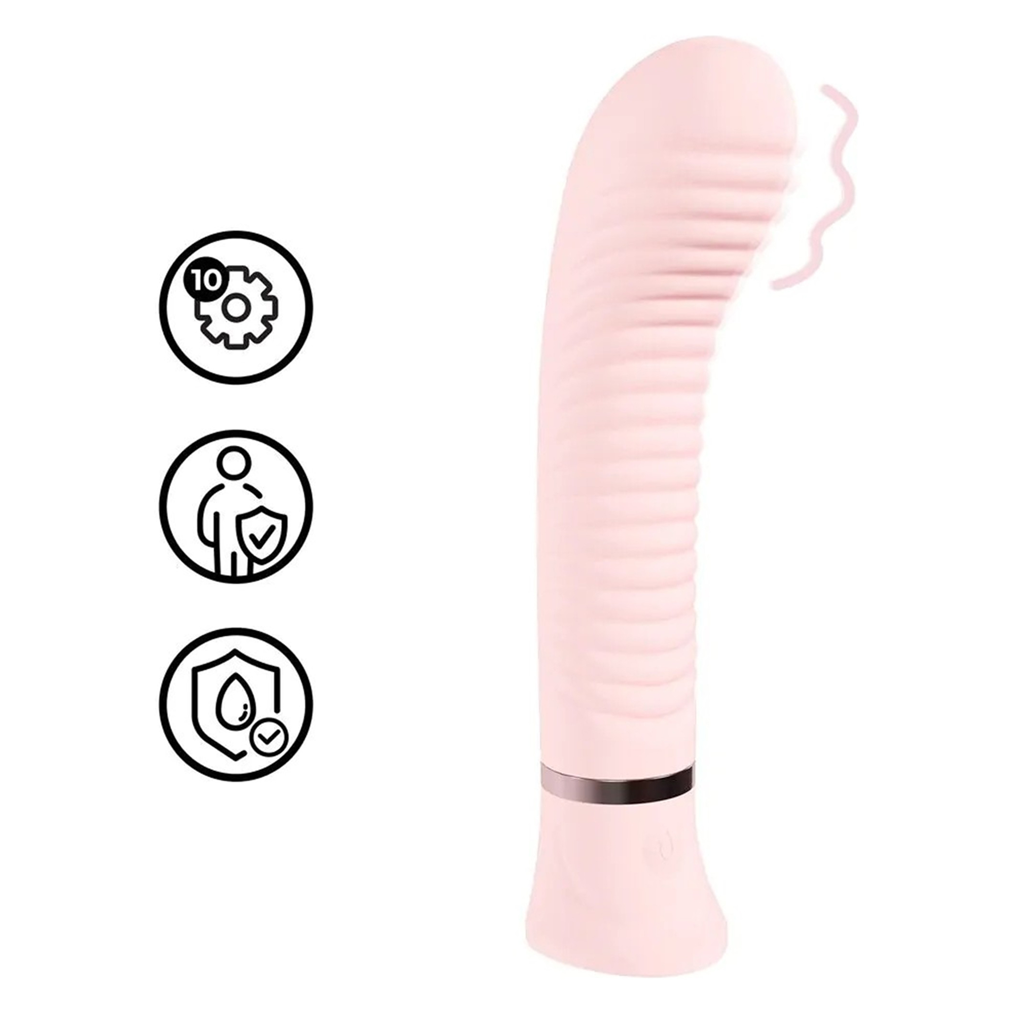 Loveline Divine Ribbed G-spot Vibe i rosa, kurvad G-punktsvibrator med ribbat silikonskaft