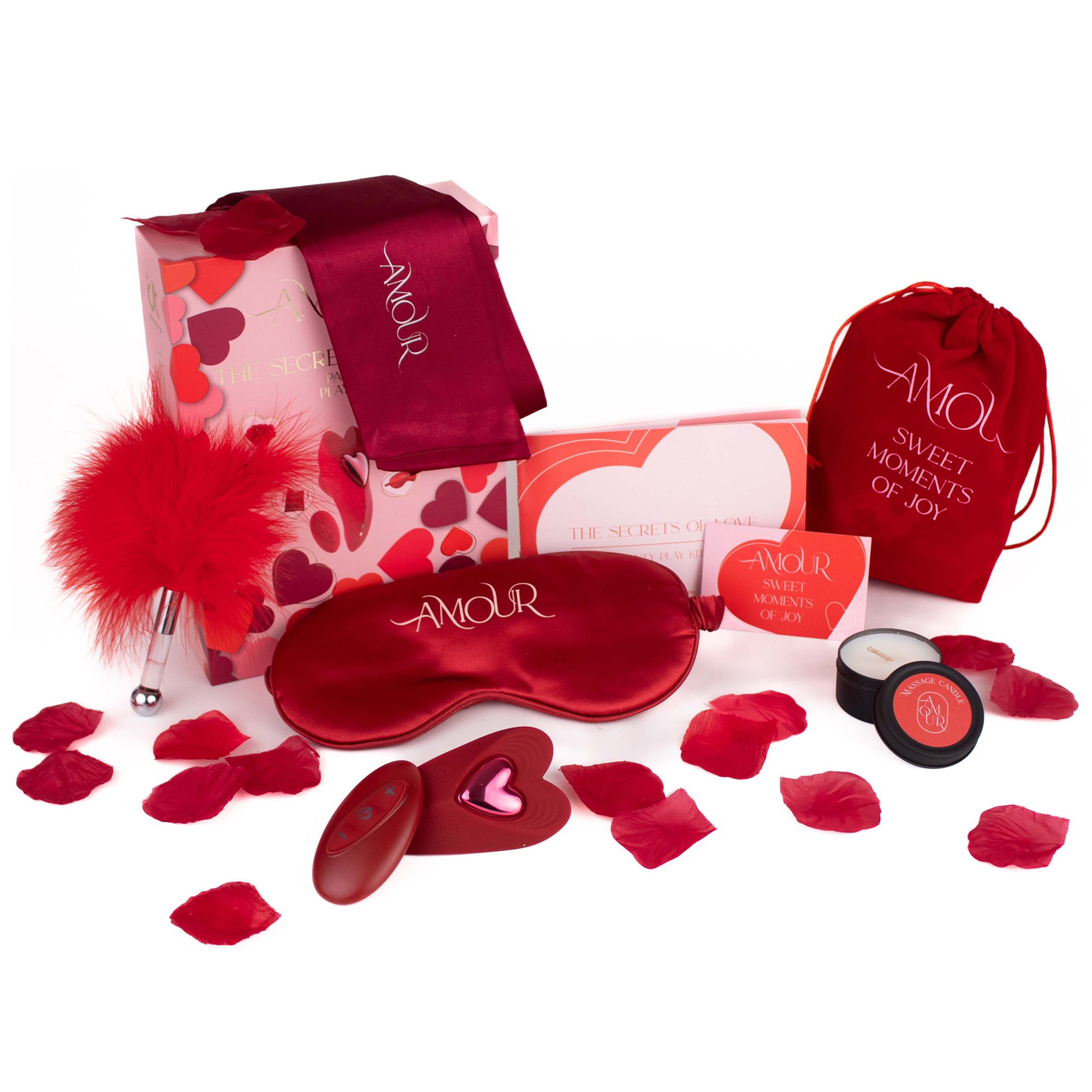 Dreamtoys Amour The Secrets Of Love Panty Play Kit med hjärtformat vibrägg, rosenblad och doftljus