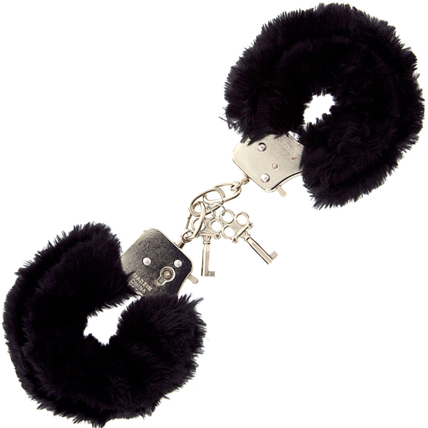 Furry Love Cuffs Svart – handbojor med svart pälsbeläggning och metallkedja