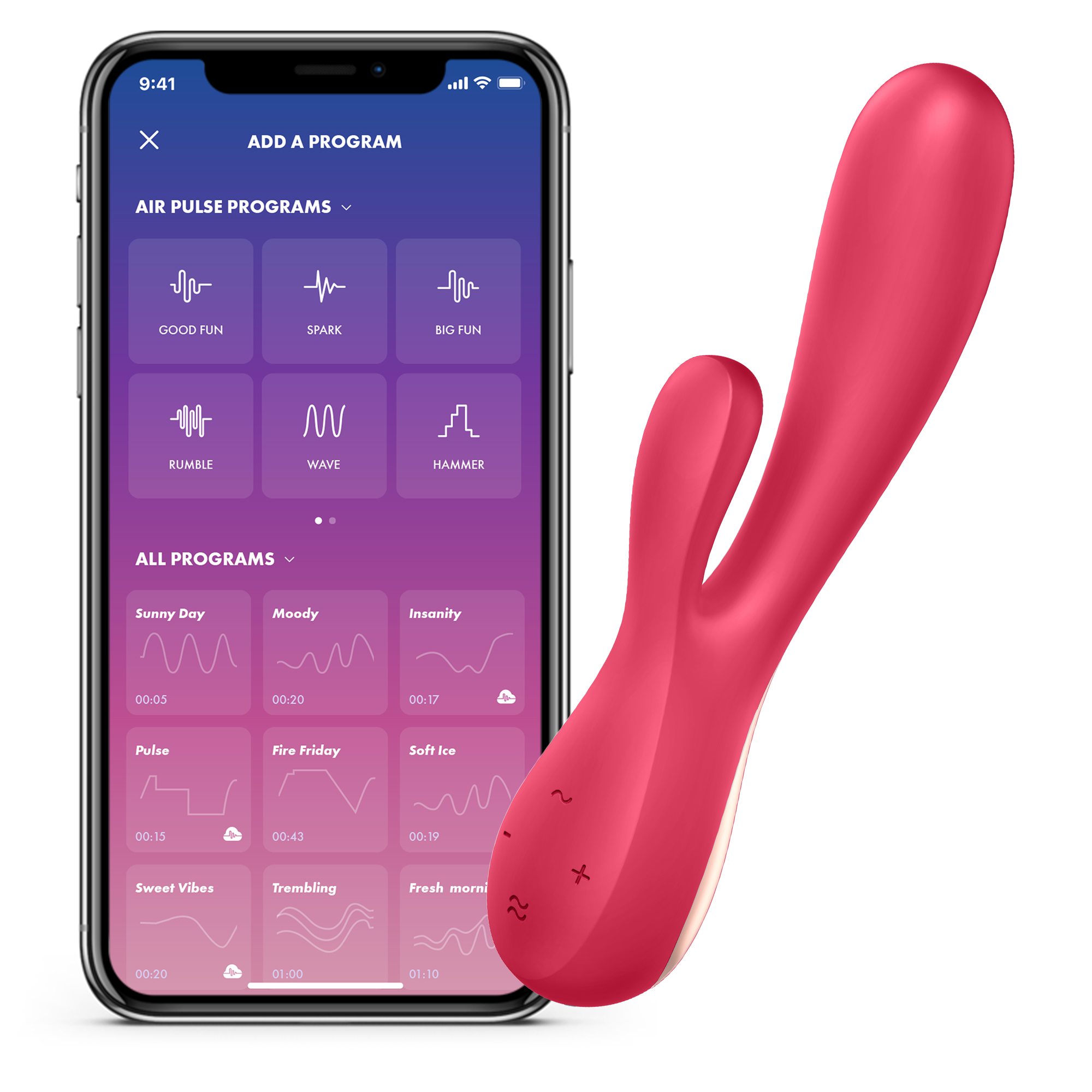 Satisfyer Mono Flex Red rabbitvibrator i röd silikon sedd framifrån