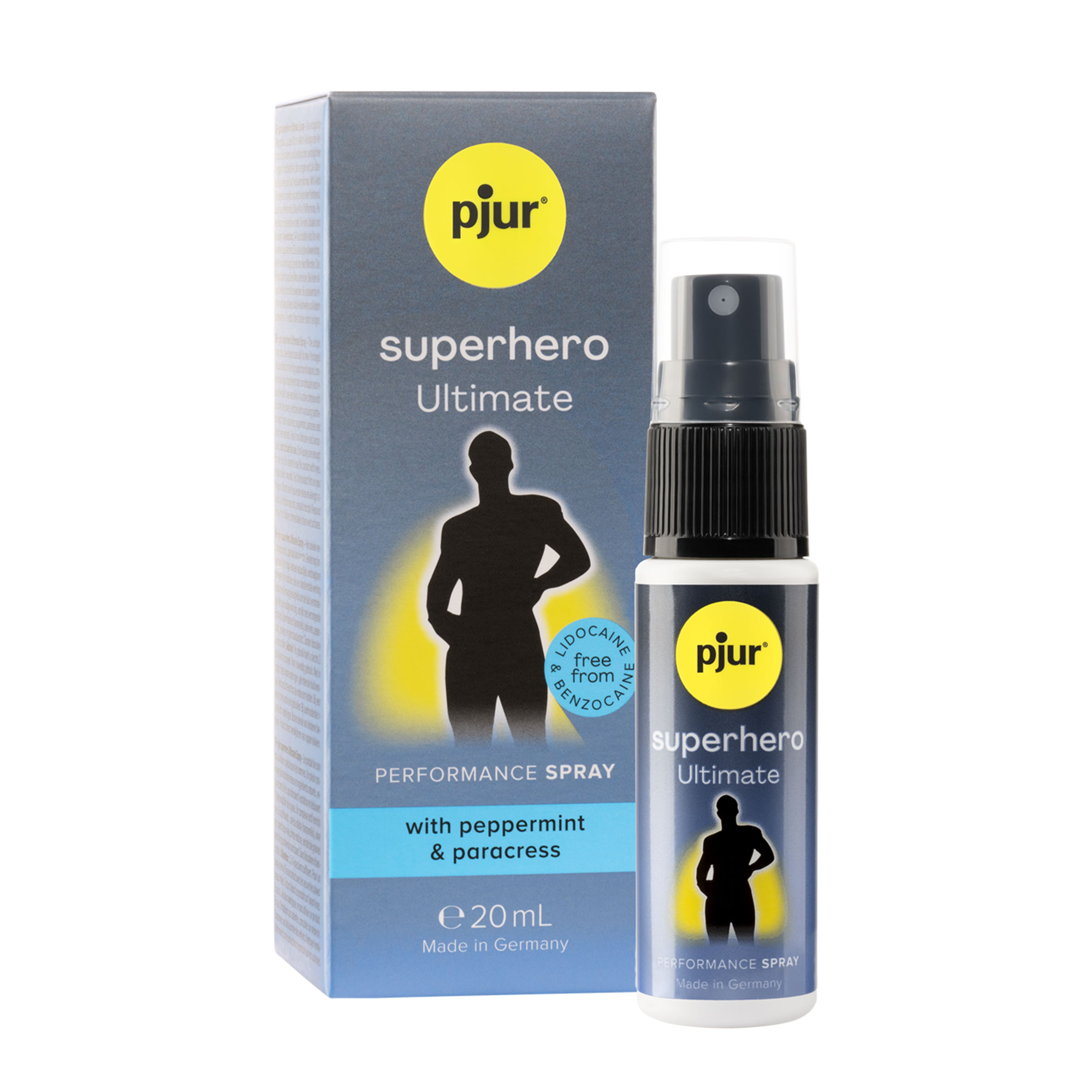 Pjur Superhero Ultimate Spray 20ml flaska mot vit bakgrund